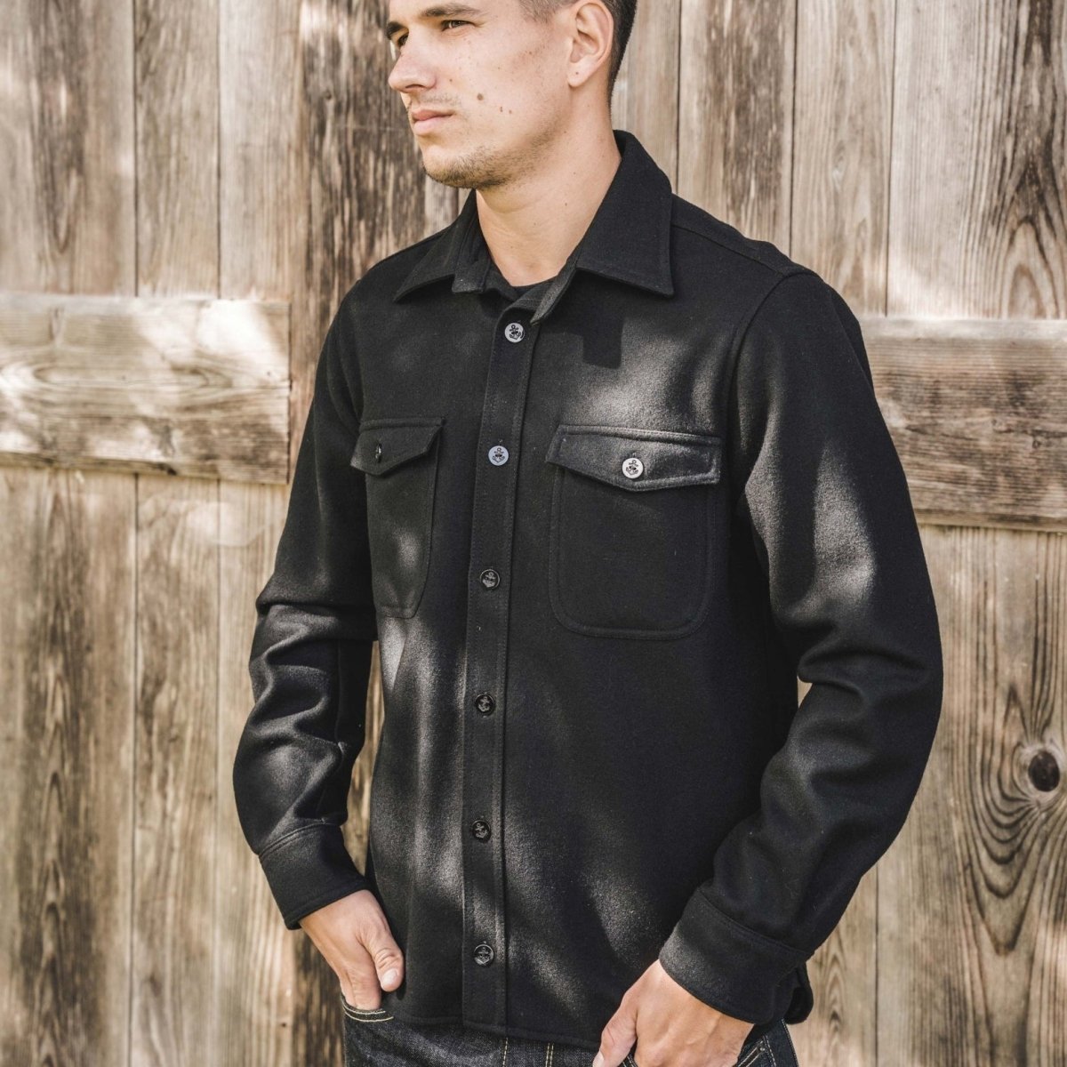 Pike Brothers 1943 CPO Shirt - Black Wool - available at Veloce Club