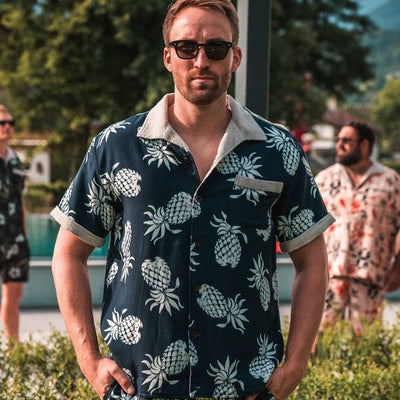 Pike Brothers 1961 Cabana Shirt Entrega Blue - available at Veloce Club