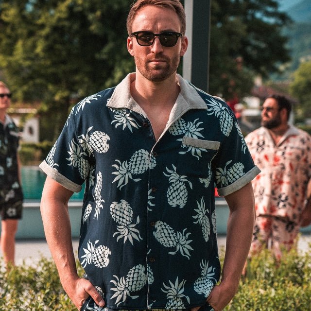 Pike Brothers 1961 Cabana Shirt Entrega Blue - available at Veloce Club