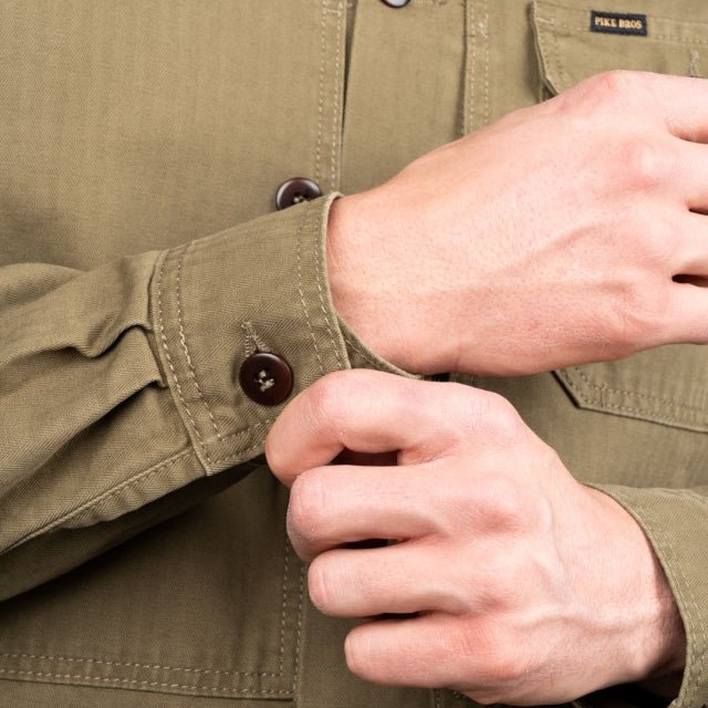 Pike Brothers 1967 Utility Shirt HBT Olive - available at Veloce Club