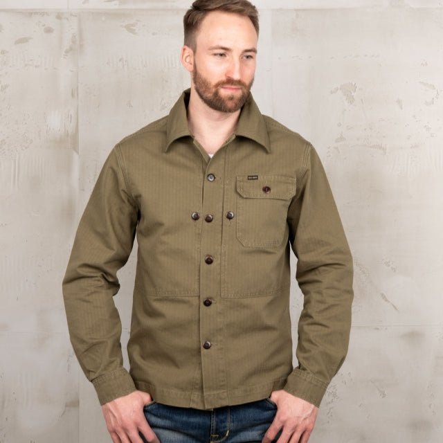 Pike Brothers 1967 Utility Shirt HBT Olive - available at Veloce Club