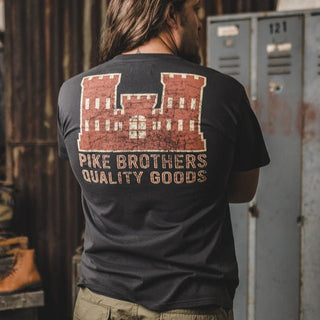 Pike Brothers 1969 Sports T-shirt Red Castle Logo - available at Veloce Club