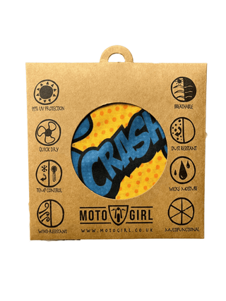 MotoGirl Pop Art Neck tube available at Veloce Club