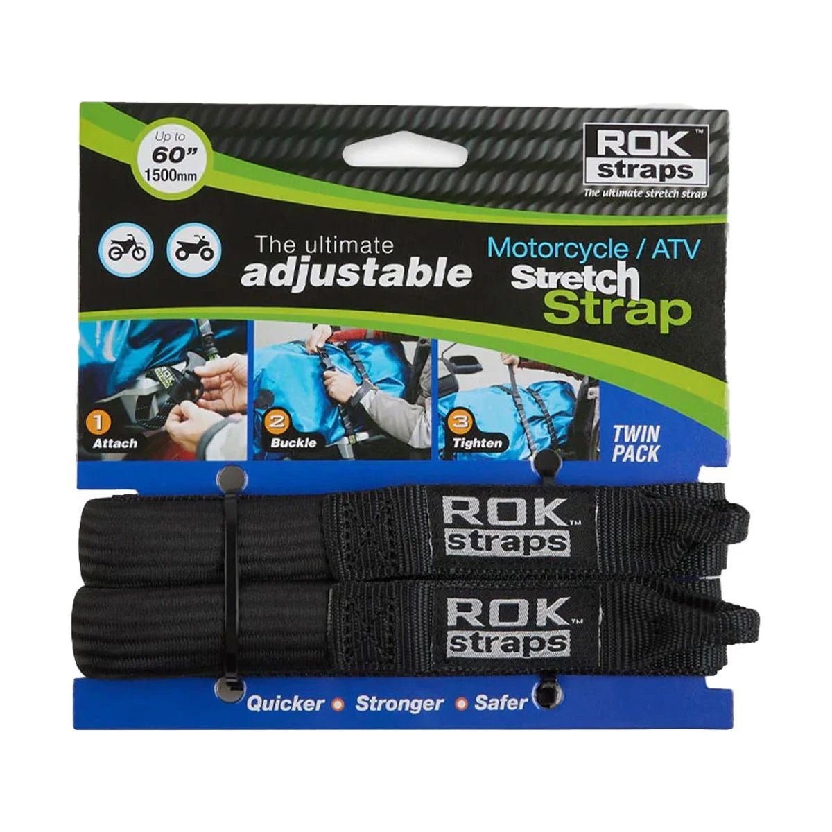 Rok Straps 25mm Adjustable Stretch Straps 2 Pack in Cruiser Black