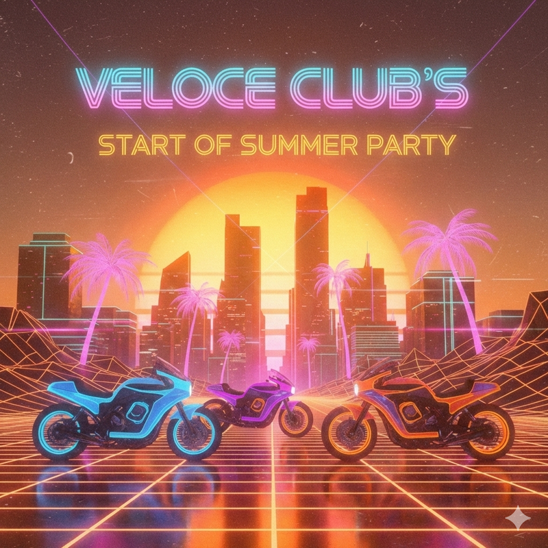 Thurs 30 Apr: Start of Summer Party - available at Veloce Club