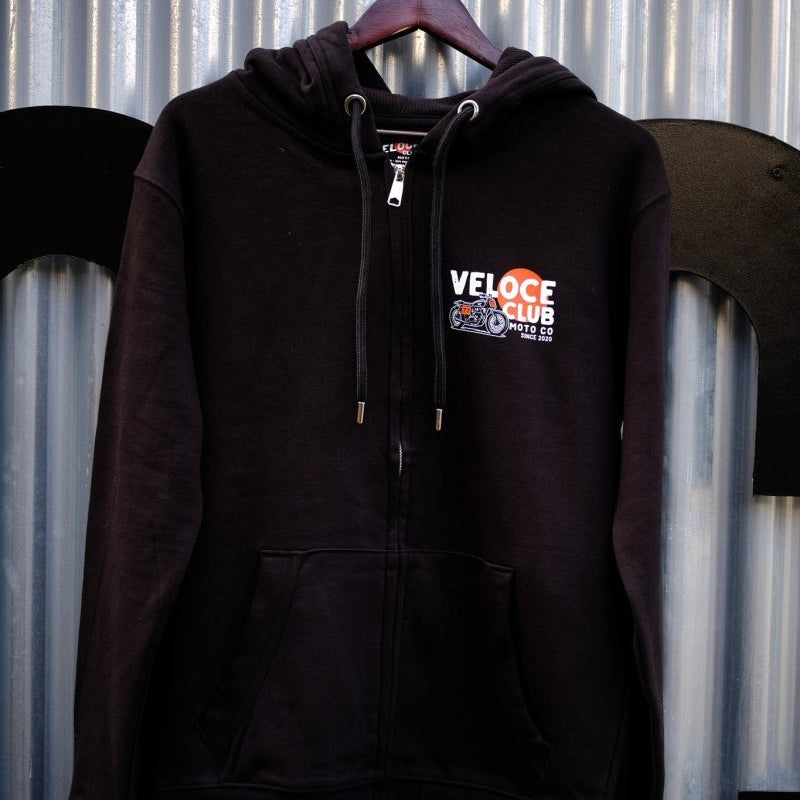 Veloce Club Scrambler77 Hoodie in Black - available at Veloce Club