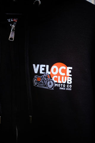 Veloce Club Scrambler77 Hoodie in Black - available at Veloce Club