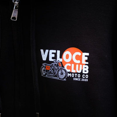 Veloce Club Scrambler77 Hoodie in Black - available at Veloce Club