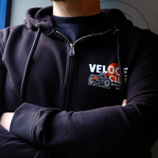 Veloce Club Scrambler77 Hoodie in Black - available at Veloce Club