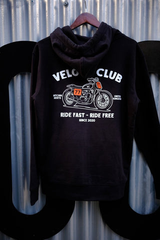 Veloce Club Scrambler77 Hoodie in Black - available at Veloce Club