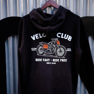Veloce Club Scrambler77 Hoodie in Black - available at Veloce Club