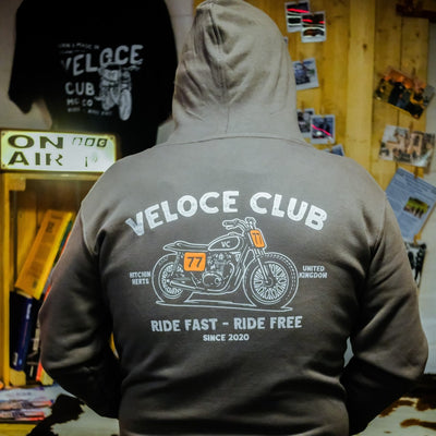 Veloce Club Scrambler77 Hoodie in Charcoal - available at Veloce Club