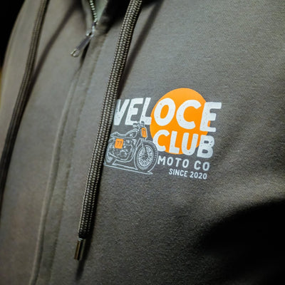 Veloce Club Scrambler77 Hoodie in Charcoal - available at Veloce Club