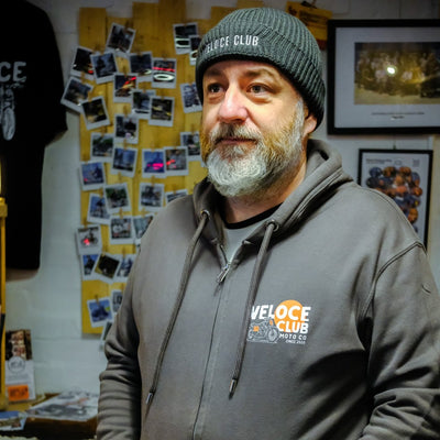 Veloce Club Scrambler77 Hoodie in Charcoal - available at Veloce Club