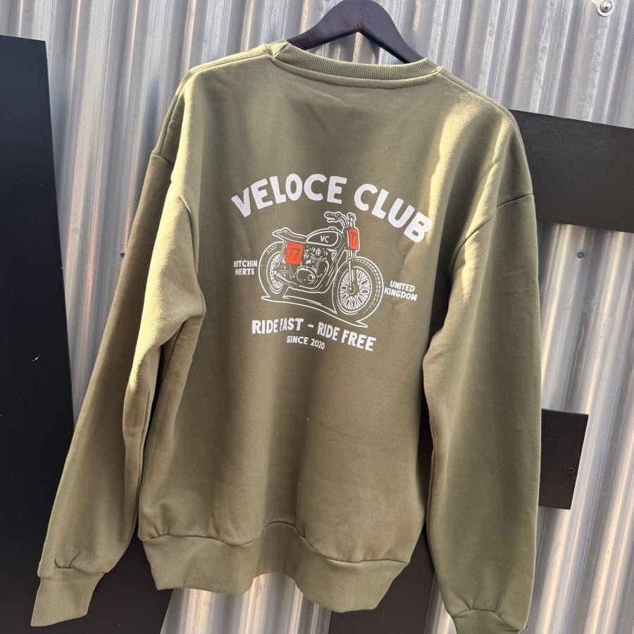 Veloce Club Scrambler77 Motorcycle Sweatshirt in Green - available at Veloce Club