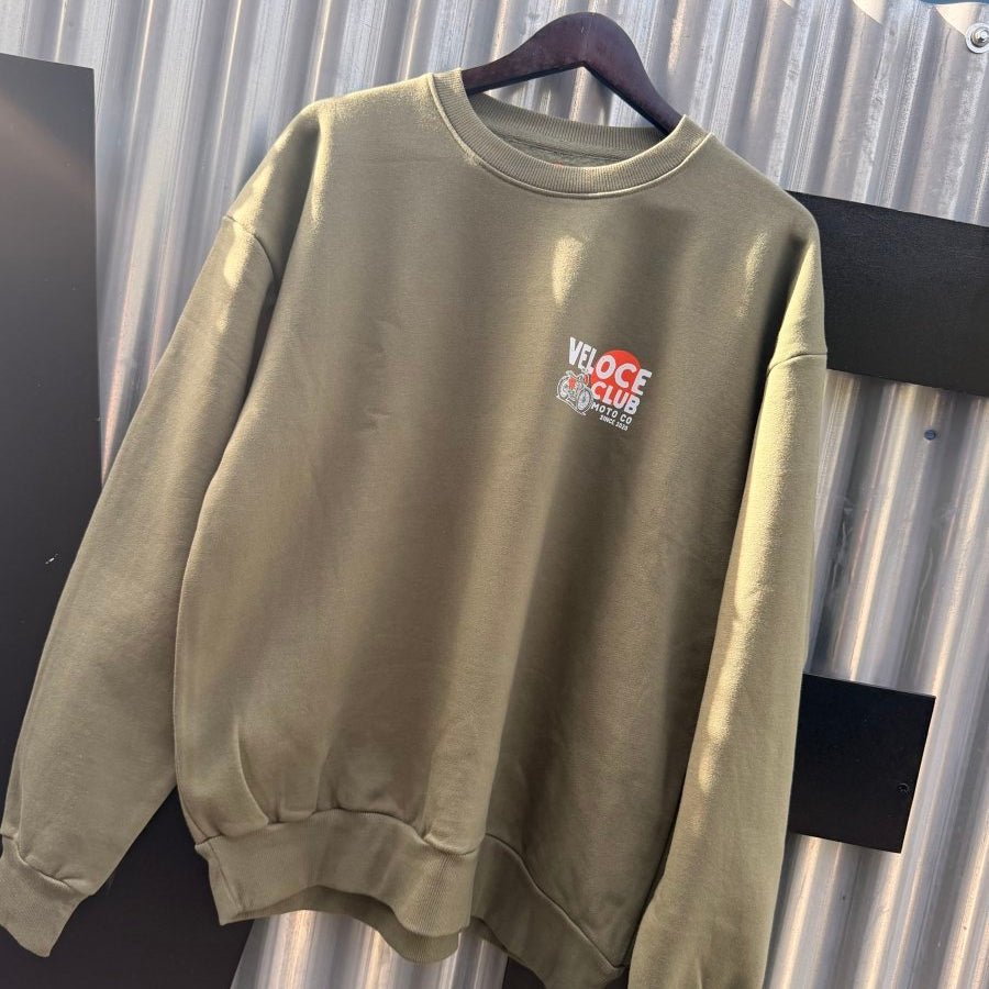 Veloce Club Scrambler77 Motorcycle Sweatshirt in Green - available at Veloce Club
