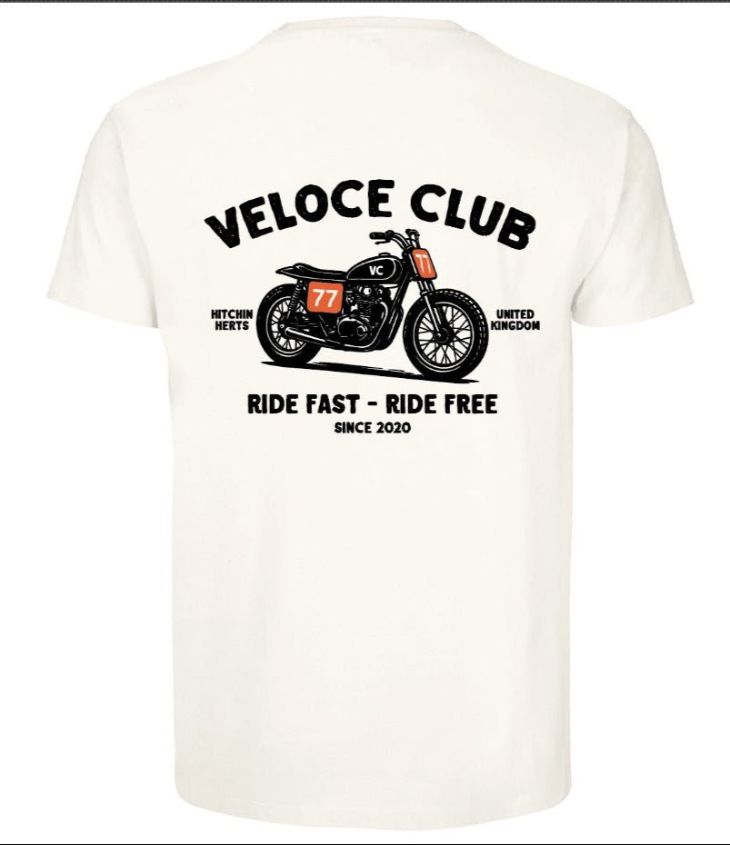 Veloce Club Scrambler77 T-shirt in Ecru - available at Veloce Club