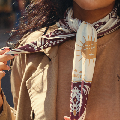 Wildust Sisters Moonrider motorcycle scarf with tiger and celestial graphics