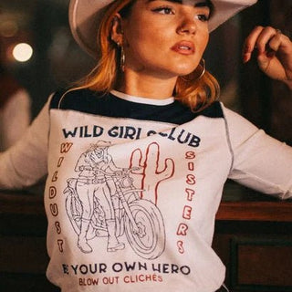 Wildust Sisters Wild Girls Club Long Sleeve - White & Blue | Veloce Club