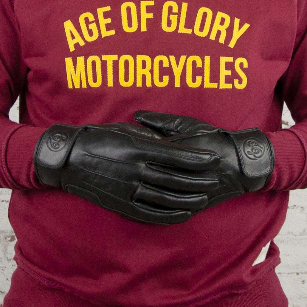 Age of Glory Rover Leather CE Waxed Gloves in Black 
