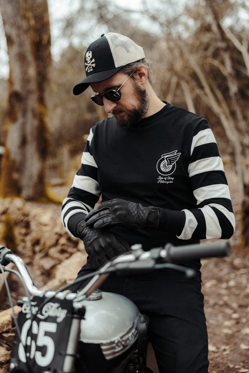 Age of Glory Shifter Gloves Black Leather and Denim