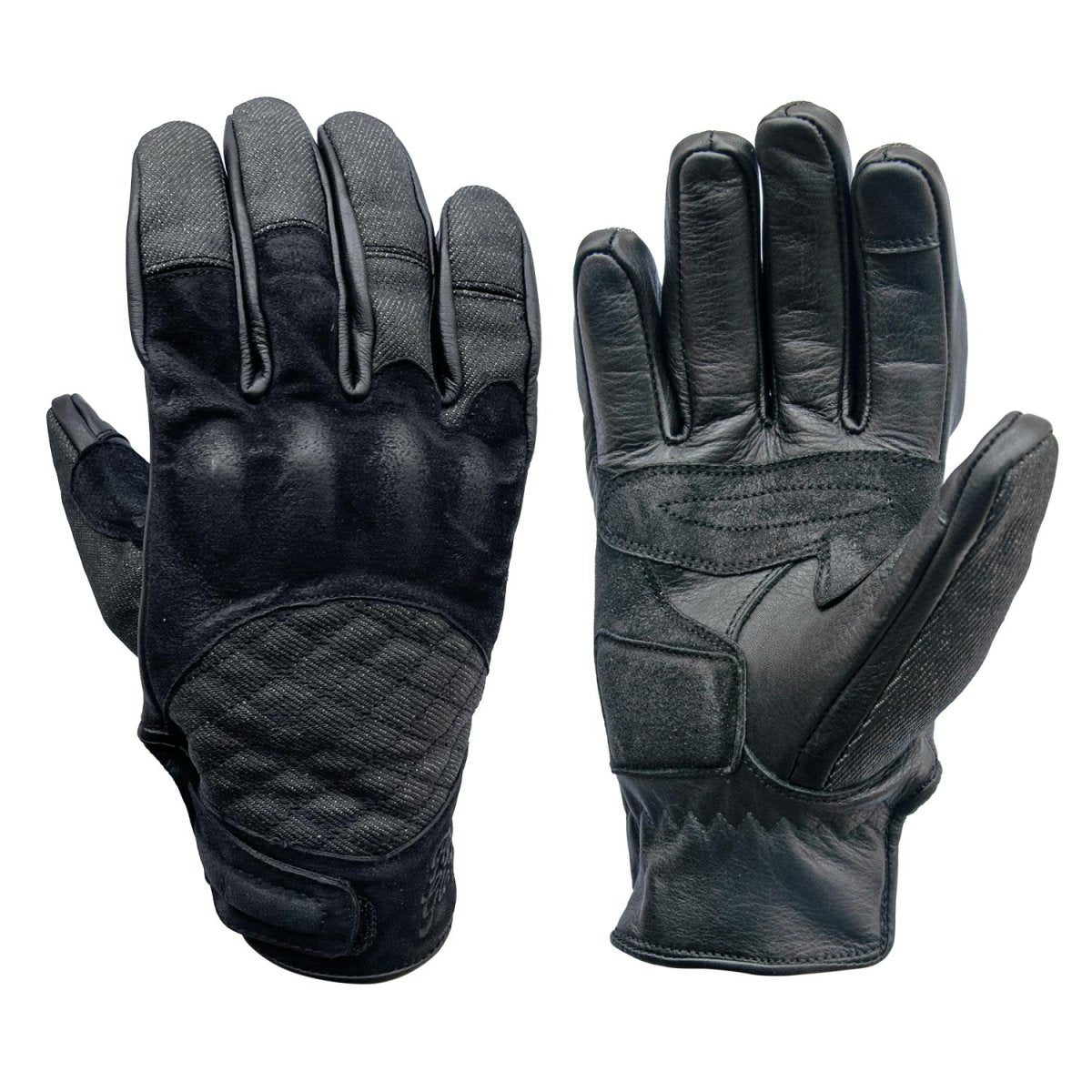 Age of Glory Shifter Gloves Black Leather and Denim