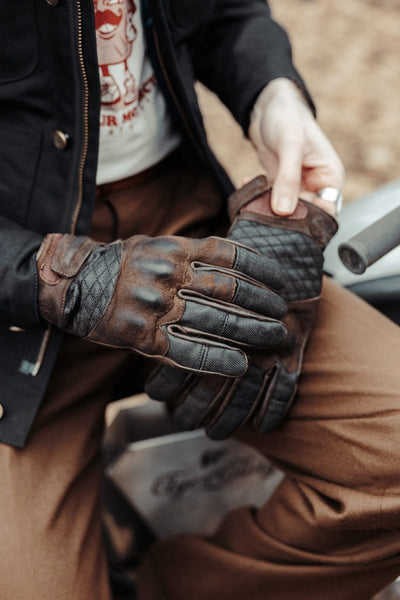 Age of Glory Shifter Gloves Brown Leather and Denim
