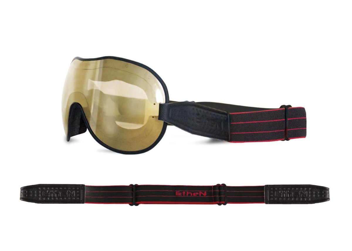 Ethen Cafe Racer Goggles - Black / Red stripes 