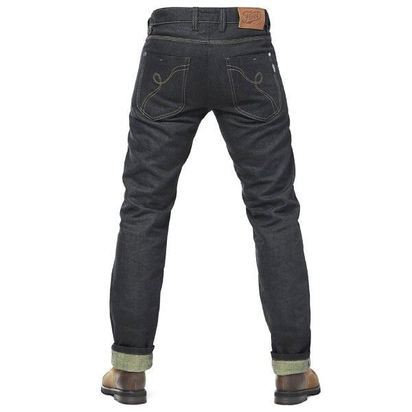 Fuel Greasy Denim Biker Jeans in Blue