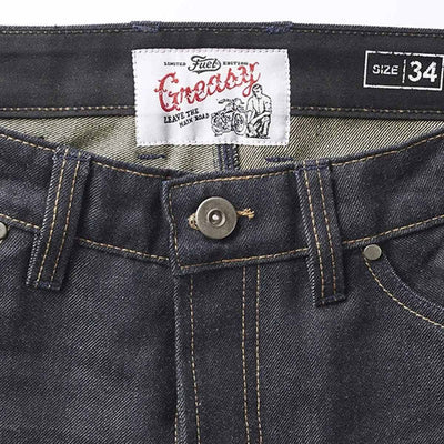 Fuel Greasy Denim Biker Jeans in Blue