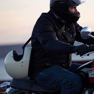 Sling Waxed Cotton Motorcycle Helmet Strap in Black 