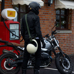 Sling Waxed Cotton Motorcycle Helmet Strap in Green 