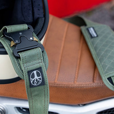 Sling Waxed Cotton Motorcycle Helmet Strap in Green 